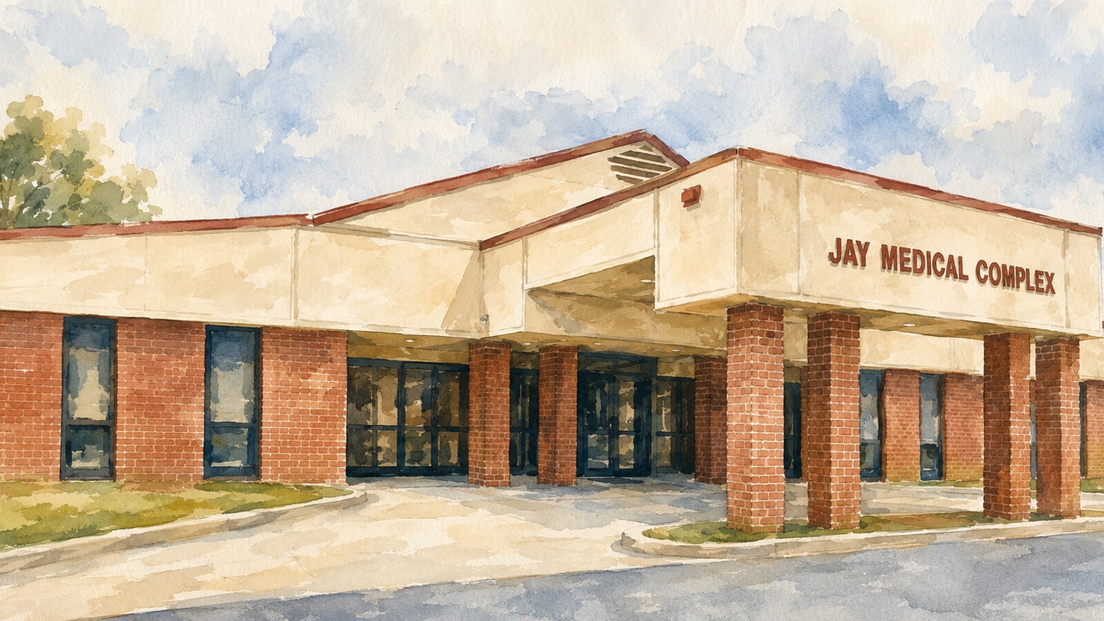 Painted front exterior of the Jay Medical Complex in Jay, Florida